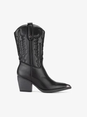 BOTA DE TACÃO ESTILO TEXANA COM CANOS BORDADOS
