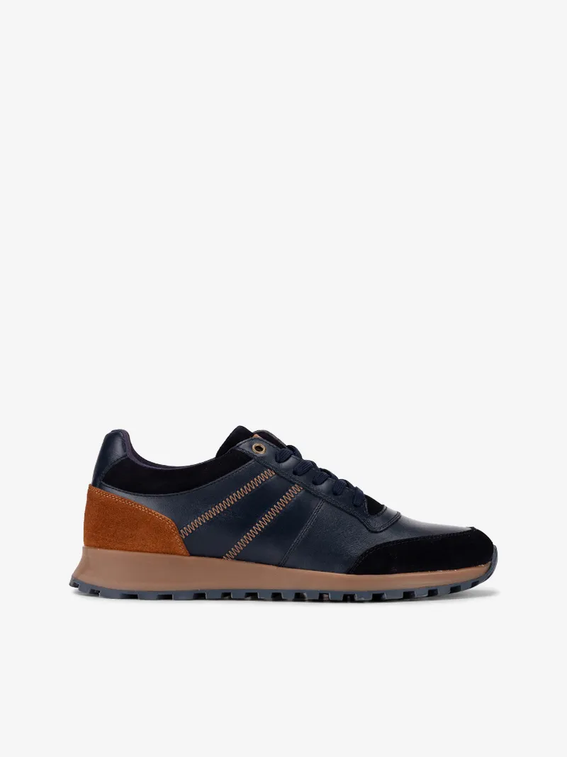SAPATO DESPORTIVO EM PELE COMBINADA DE ATACADOR COM SOLA ESTILO RUNNING