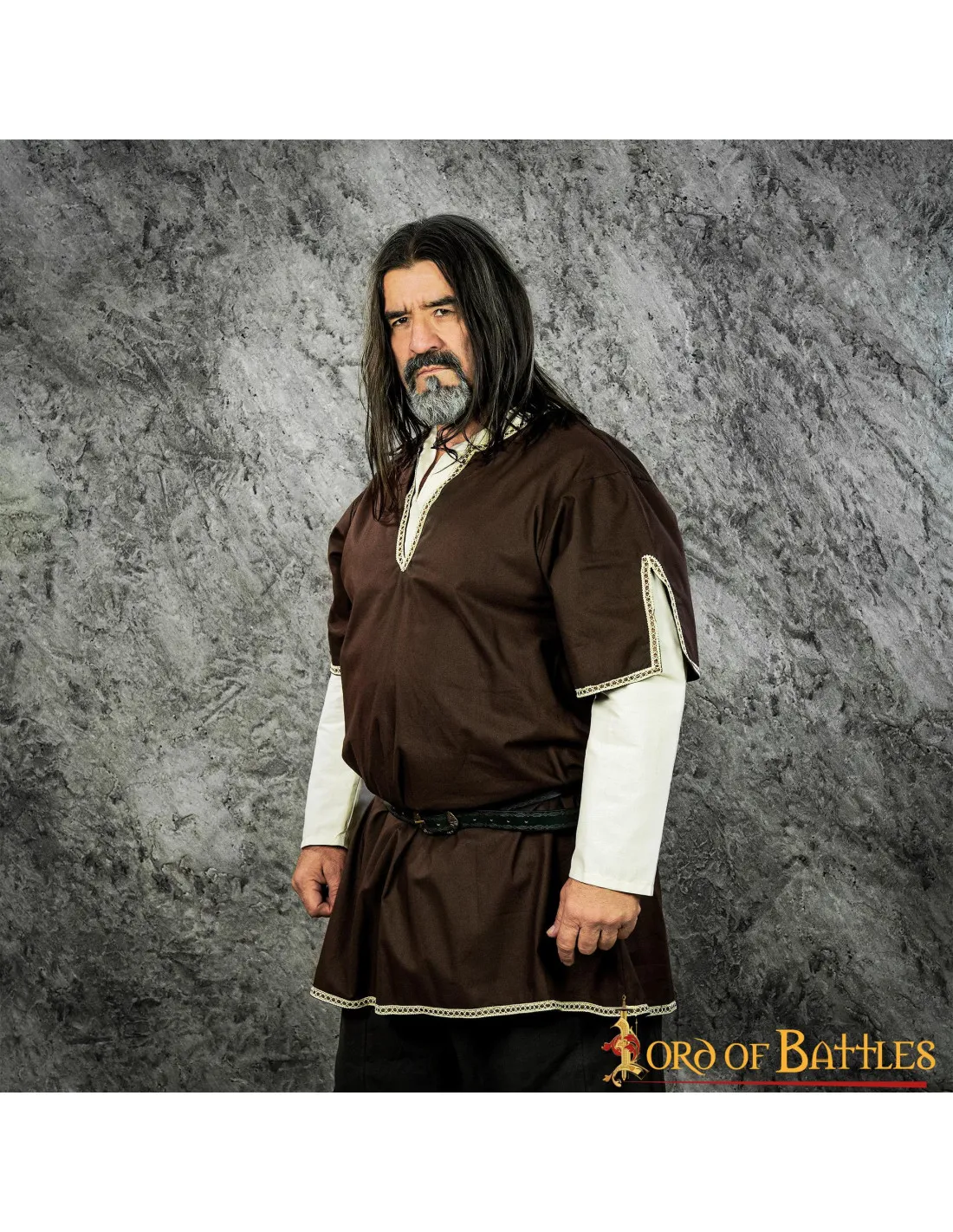 TúNICA VIKINGA CON DOBLE MANGA  MARRóN